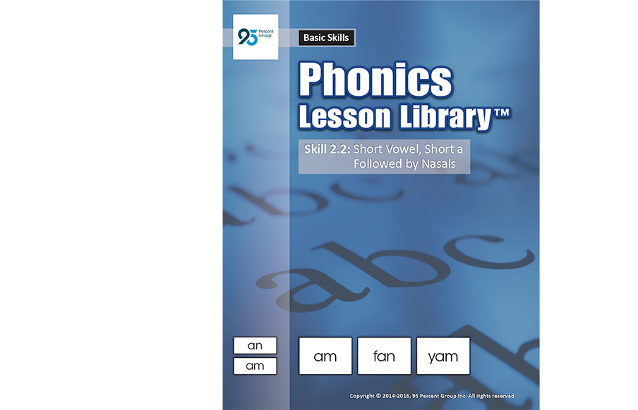 Book cover titled Phonics Lesson Library Skill 2.2: Short Vowel, Short a Followed by Nasals.